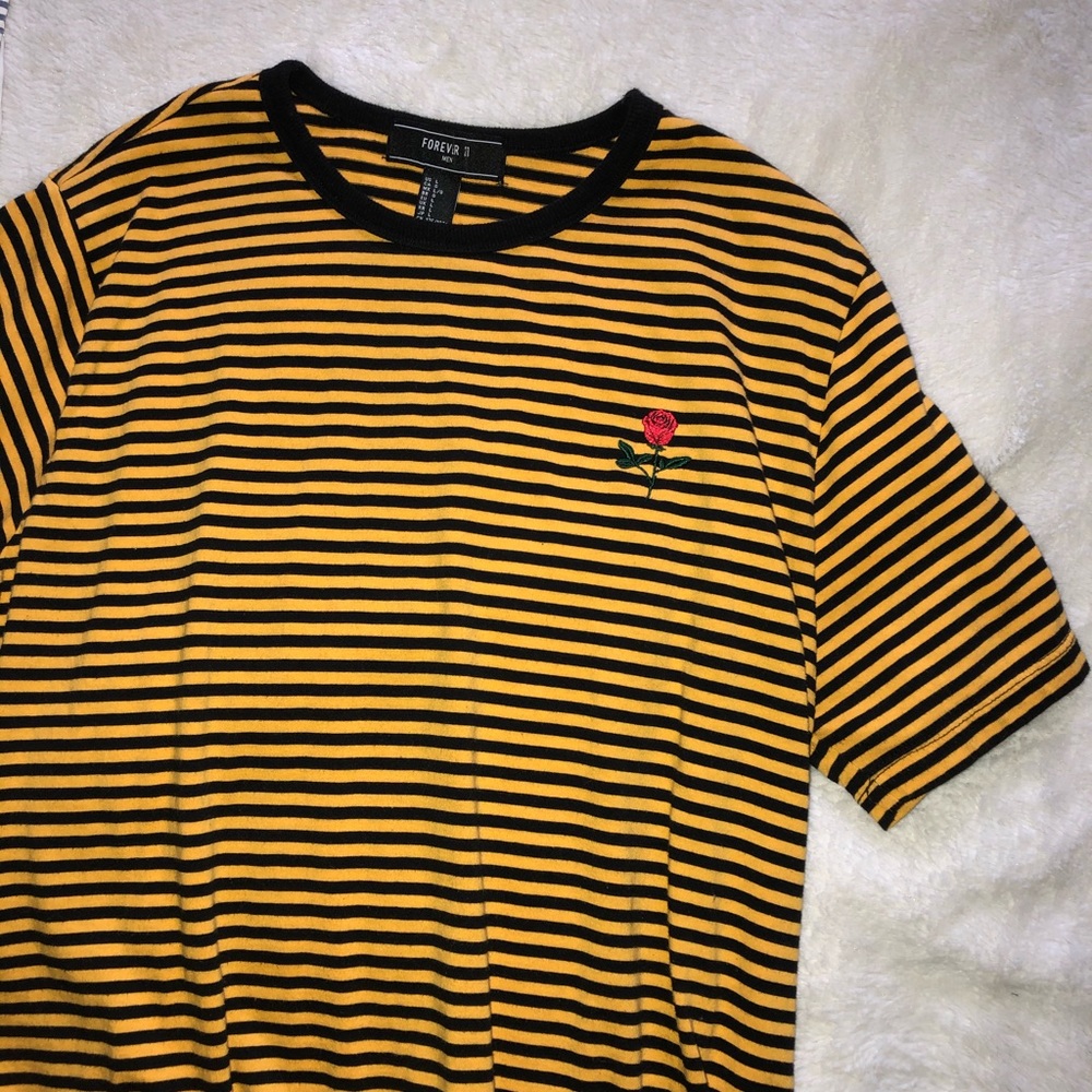Forever 21 striped embroidered rose shirt 🌹